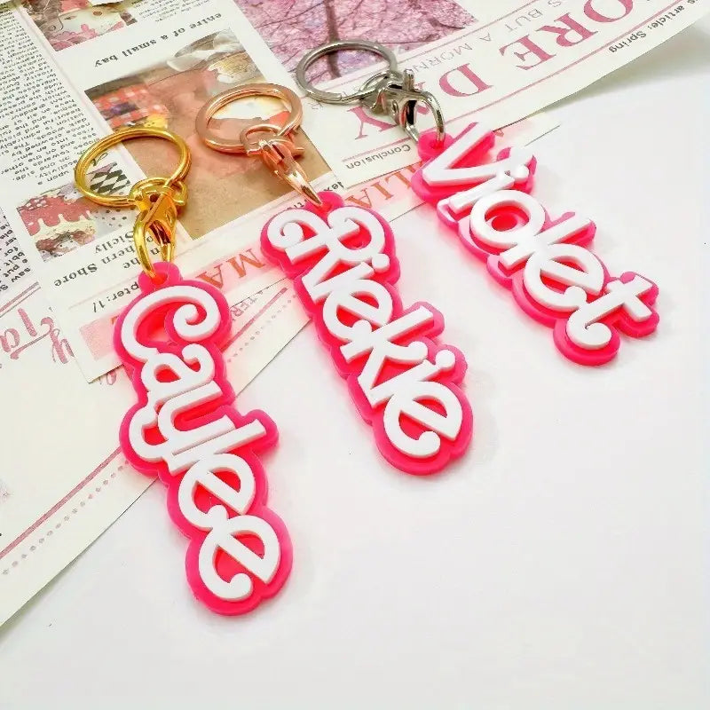 Cute Pink Acrylic Double-Layer Key Ring