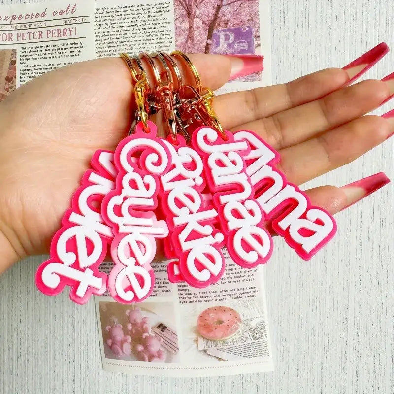 Cute Pink Acrylic Double-Layer Key Ring