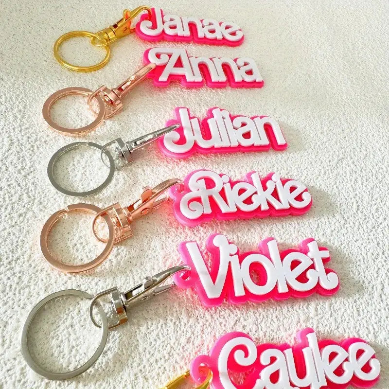 Cute Pink Acrylic Double-Layer Key Ring